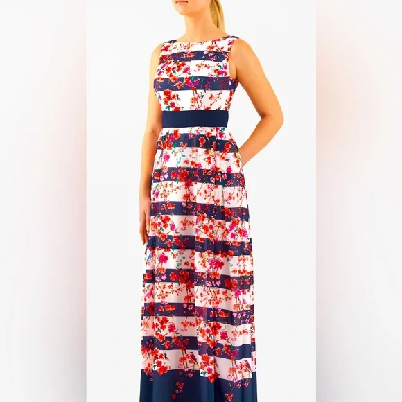 eshakti | Dresses | Eshakti Floral Stripe Print Georgette Maxi Dress  Product Size Small 6 | Poshmark